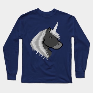 Pixel Black Unicorn with Grey Mane Long Sleeve T-Shirt